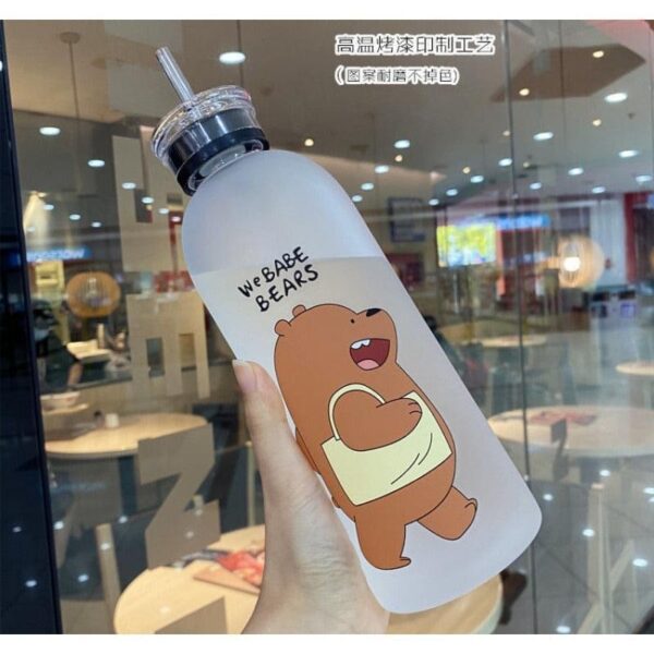 We Bare Bears' Frosted Plastic Water Bottle with Straw - Image 3