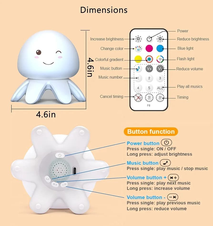 Jellyfish Silicone Color Changing Night Light LED Rechargeable Jelly Fish With Music Lamp - Image 4
