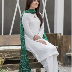 EMBROIDERY CHICKEN KARI 2 PC WITH GREEN CHUNDRI DUPPATA