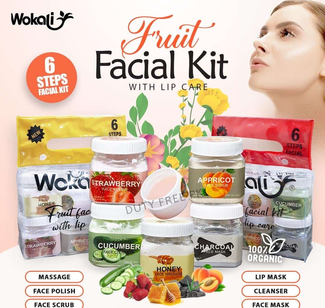 Wokali Pack Of 6 FRUIT FACIAL KIT WITH LIP CARE
