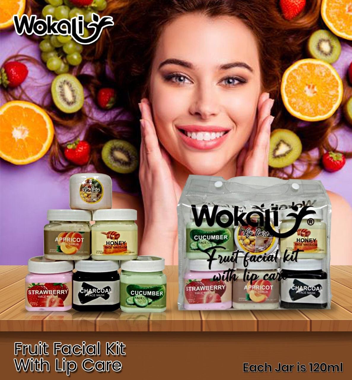 Wokali Pack Of 6 FRUIT FACIAL KIT WITH LIP CARE - Image 2