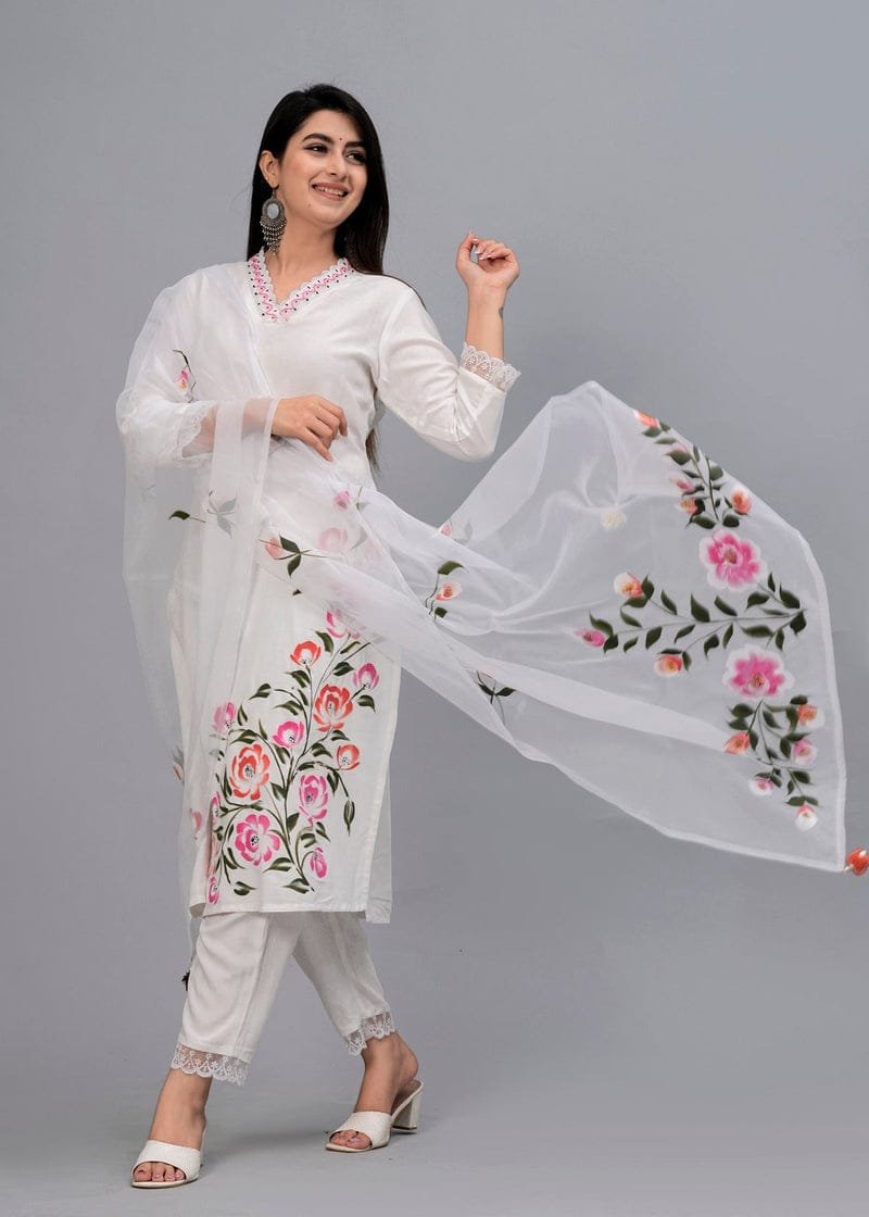 New Arrival Stitched 3 Piece Neck + Border Flower's Embroidery Suit - Image 4