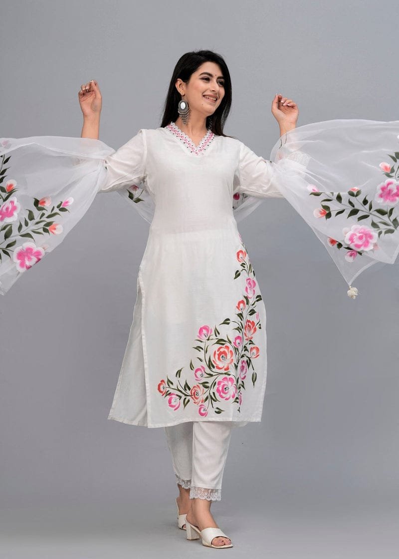 New Arrival Stitched 3 Piece Neck + Border Flower's Embroidery Suit - Image 2
