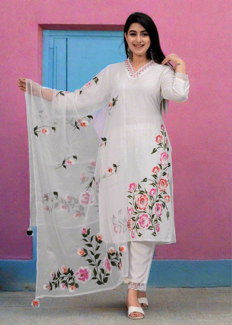 New Arrival Stitched 3 Piece Neck + Border Flower's Embroidery Suit - Image 3