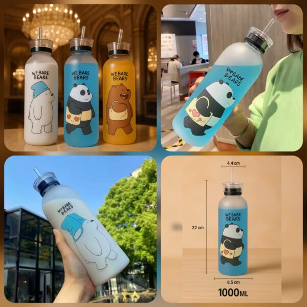 We Bare Bears' Frosted Plastic Water Bottle with Straw