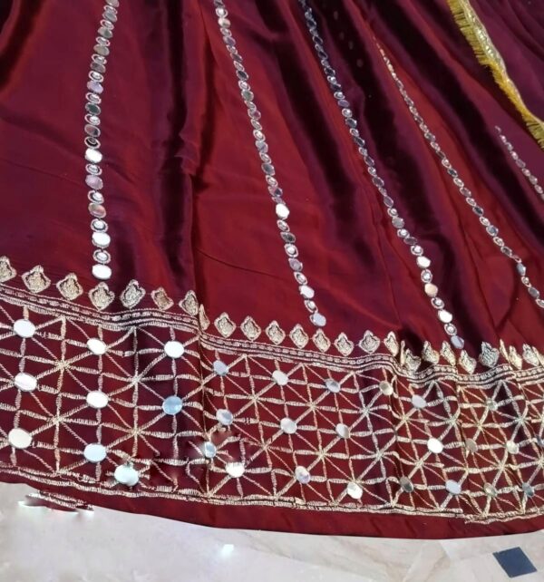 Heavy Embroidery Handwork Mirror Attached Maxi With Pearls Lace Dupatta 3Pcs - Image 7