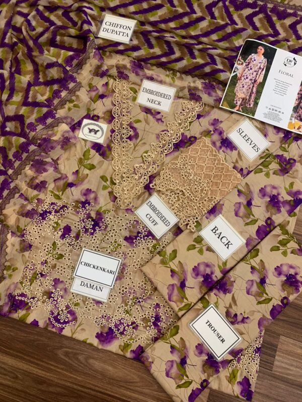 LUXURY FLORAL PRINT with FRONT full MIDDLE CHICKEN KARI 3 PIECE COLLECTION - Image 3