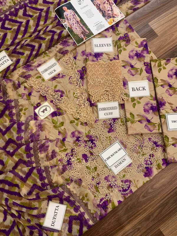 LUXURY FLORAL PRINT with FRONT full MIDDLE CHICKEN KARI 3 PIECE COLLECTION - Image 2