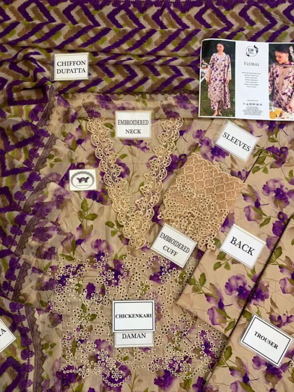 LUXURY FLORAL PRINT with FRONT full MIDDLE CHICKEN KARI 3 PIECE COLLECTION - Image 4