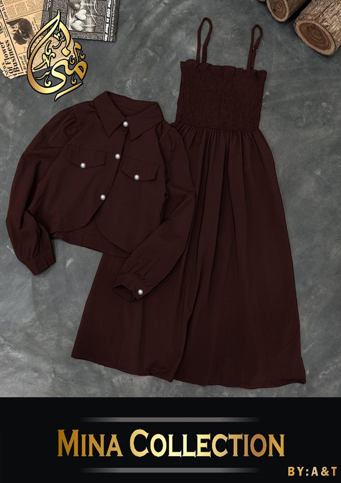 Mina Collection By A&T Button Coati With Romper Frock 2Pcs - Image 6