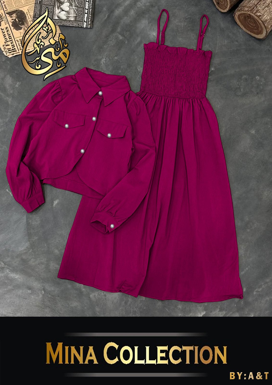 Mina Collection By A&T Button Coati With Romper Frock 2Pcs - Image 2