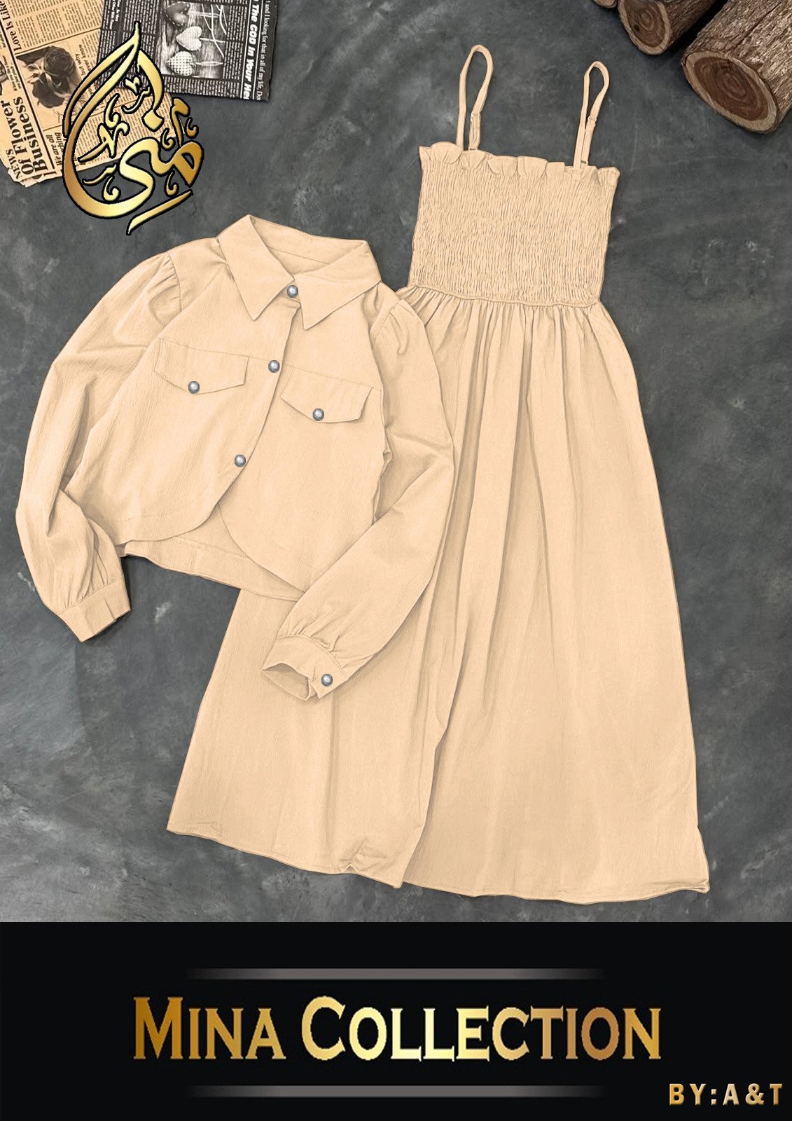 Mina Collection By A&T Button Coati With Romper Frock 2Pcs - Image 4