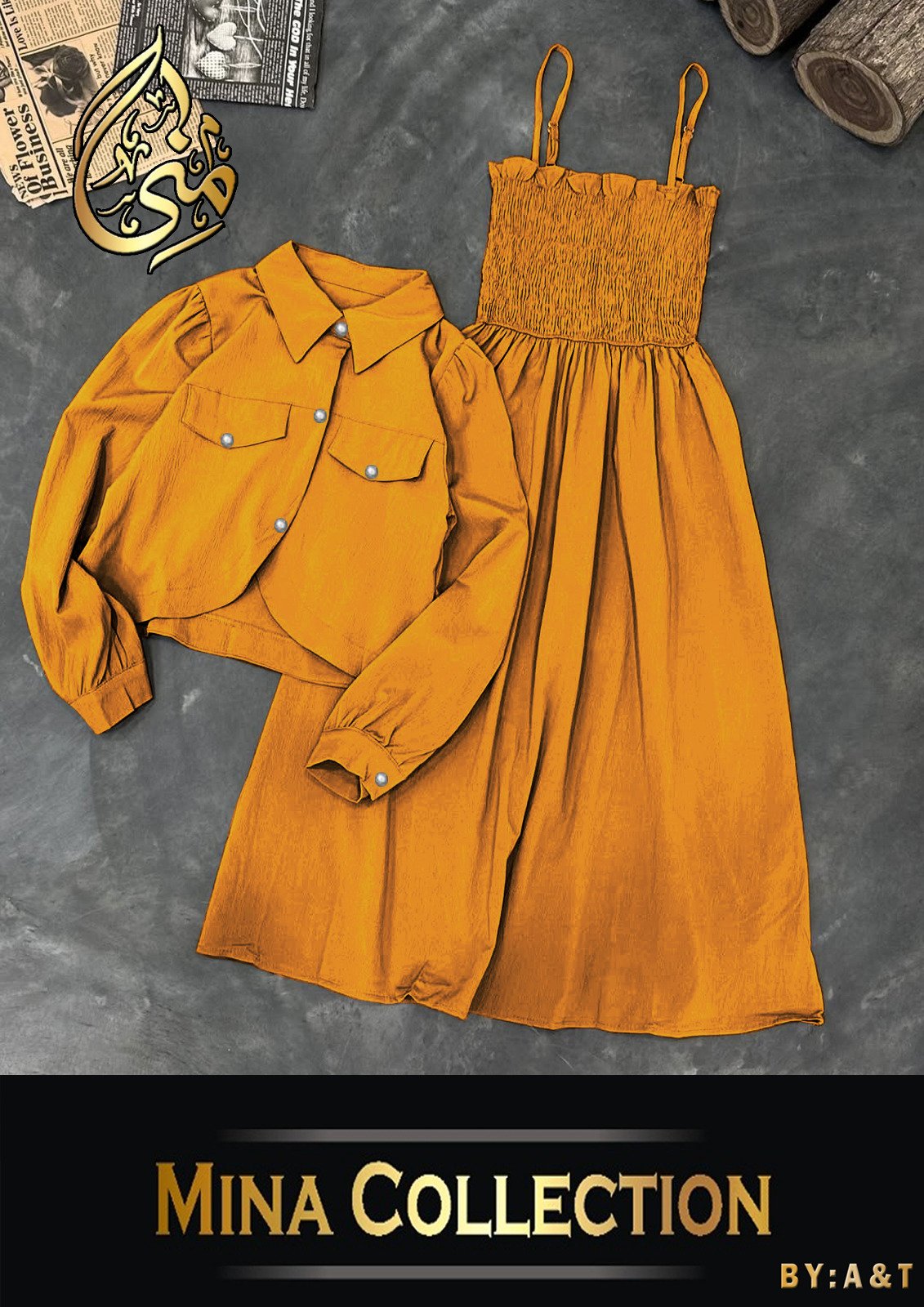 Mina Collection By A&T Button Coati With Romper Frock 2Pcs