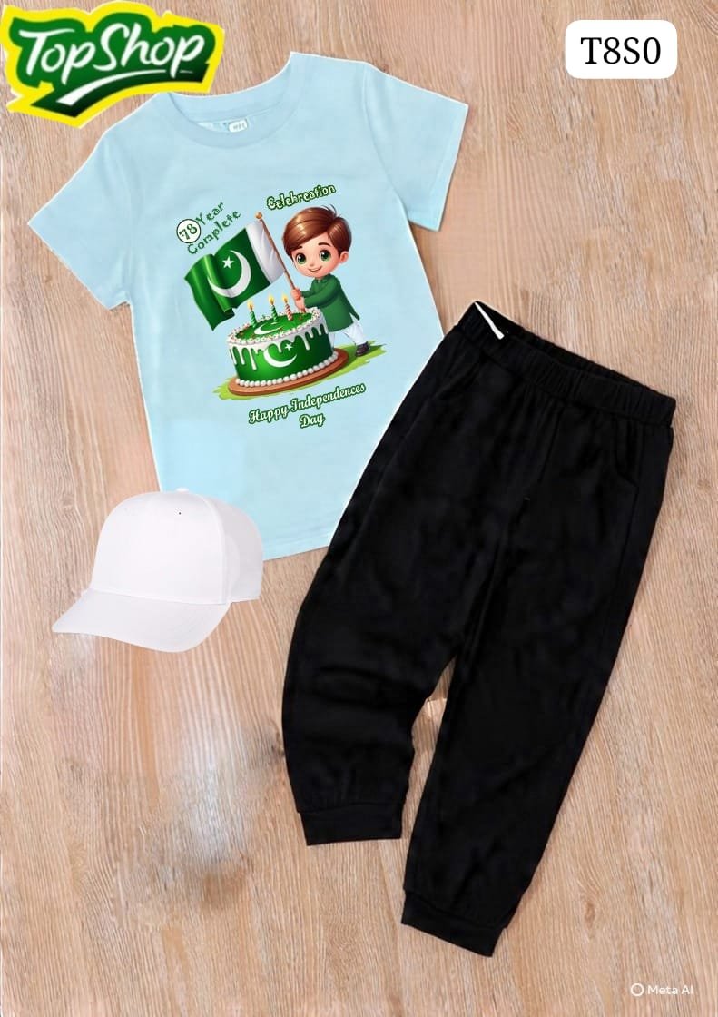 14 August Kids Suits (Pack of 3) T-shirt Trouser Cap - Image 5