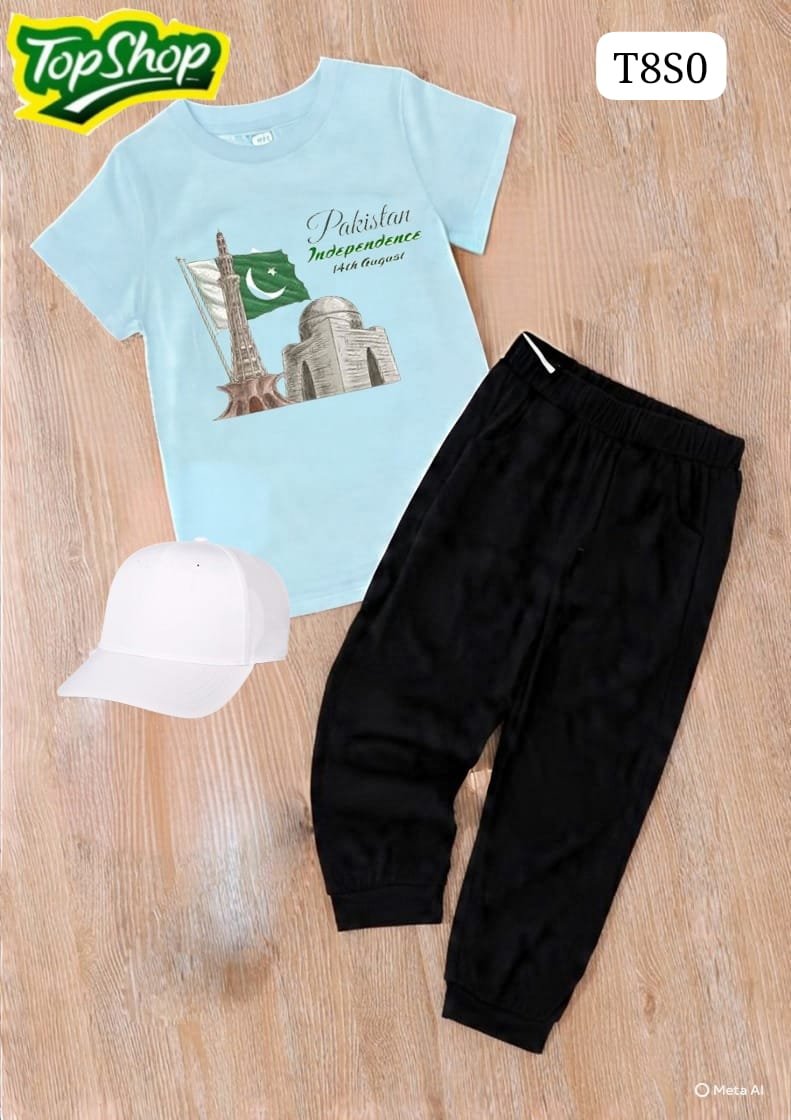14 August Kids Suits (Pack of 3) T-shirt Trouser Cap - Image 3