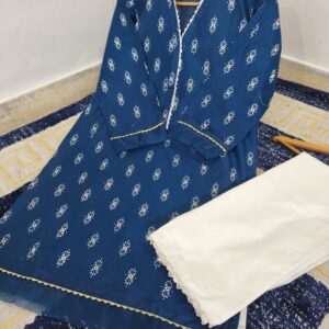 BLOCK PRINTED WITH ORGANZA PATCH WORK CHARM 2 PIECE STITCHED