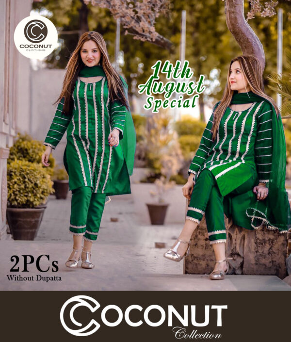 14 August Special By Coconut Collection Front and Sleeves Lace work with lace work Trouser 2PCs