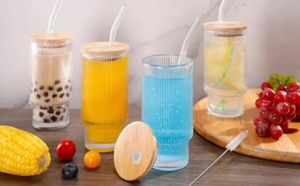 Drinking Glass with Wooden Lid & Straw - Image 4