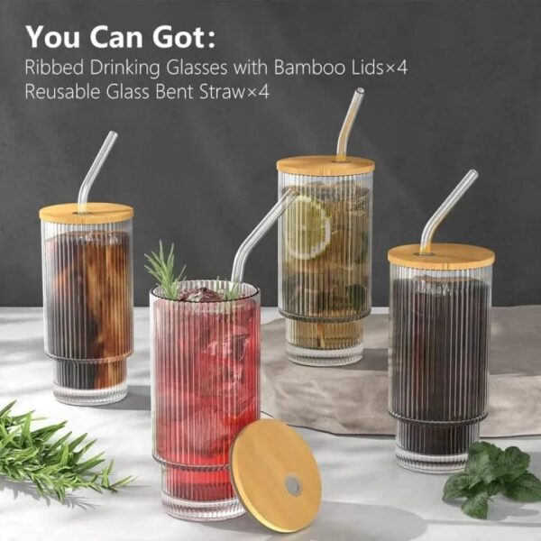 Drinking Glass with Wooden Lid & Straw - Image 3