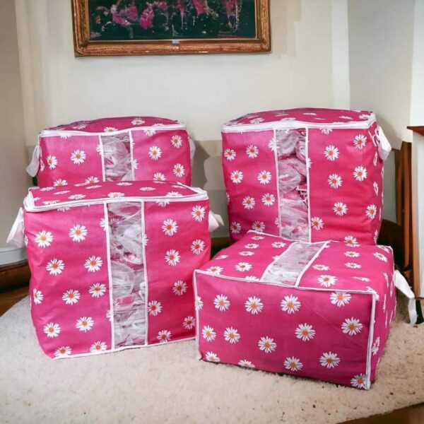 Printed Multipurpose Storage Bag - Daisy Flower Green & Pink - Image 2