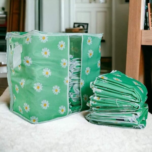 Printed Multipurpose Storage Bag - Daisy Flower Green & Pink