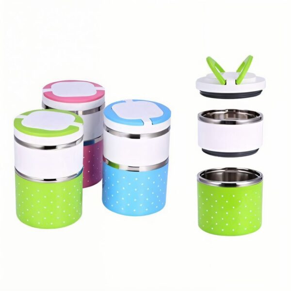 Two Layer Round Hot & Cold Handle Tiffin Office Lunch Box - Image 2