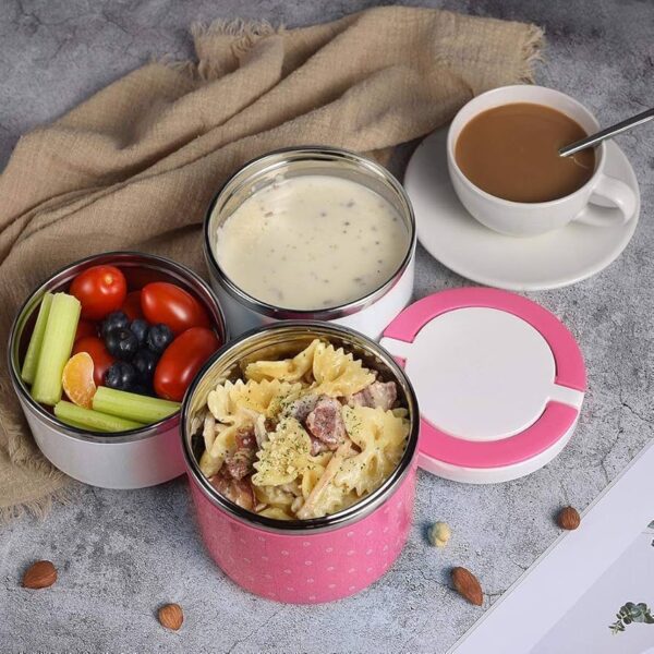 Two Layer Round Hot & Cold Handle Tiffin Office Lunch Box - Image 4