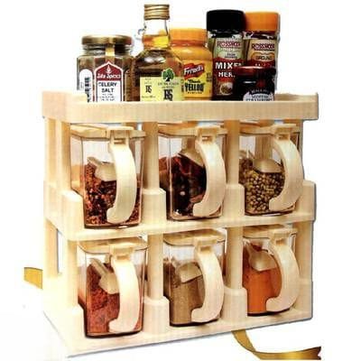 6 Pcs Spices Rack With Spoon Random Colours Box Pack - Image 2