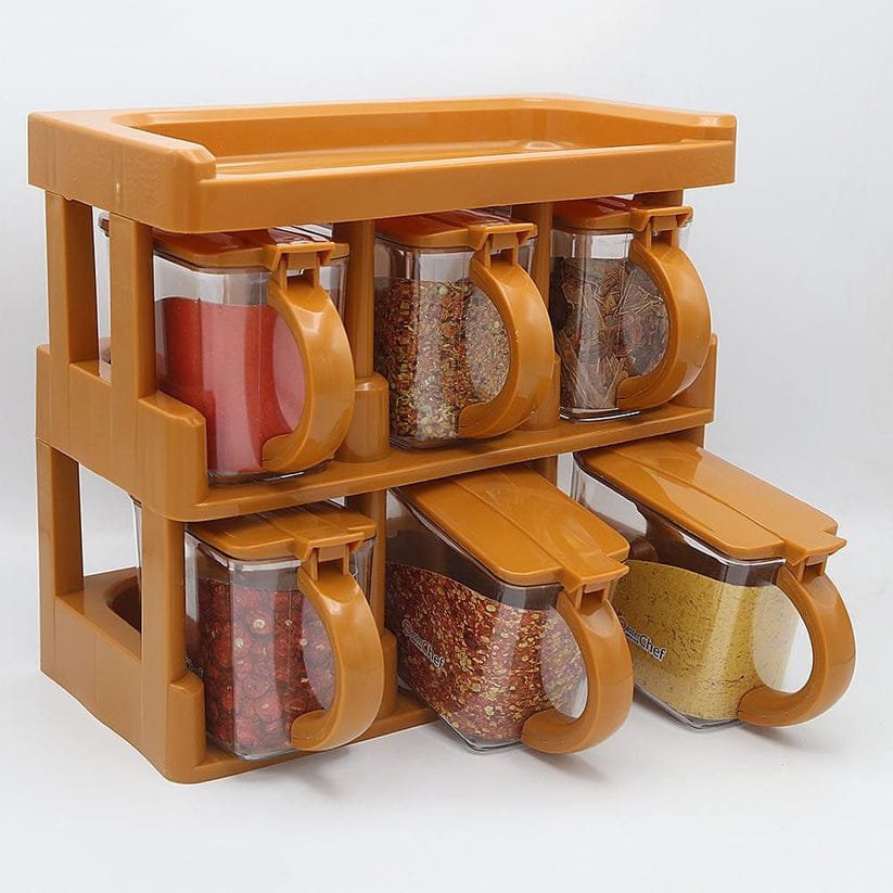 6 Pcs Spices Rack With Spoon Random Colours Box Pack - Image 3