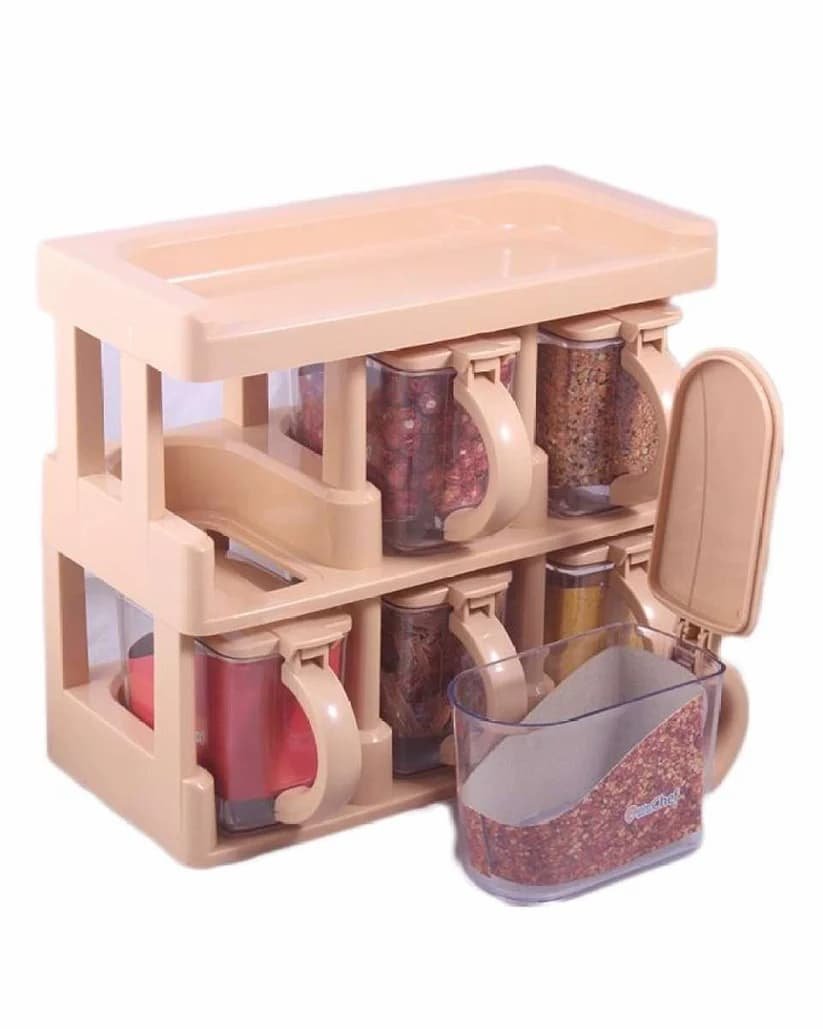 6 Pcs Spices Rack With Spoon Random Colours Box Pack - Image 4