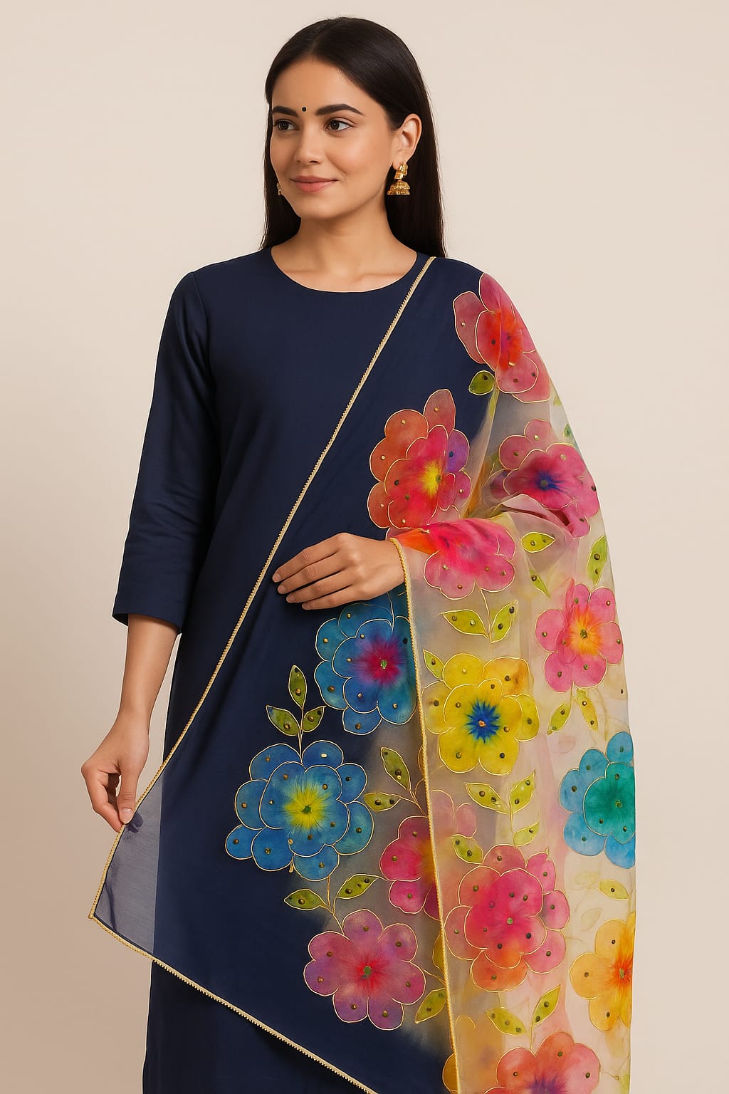 INDIAN HANDWORK BADAMI DUPATTA - Image 3