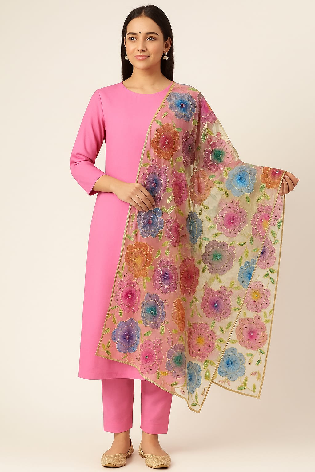 INDIAN HANDWORK BADAMI DUPATTA - Image 2