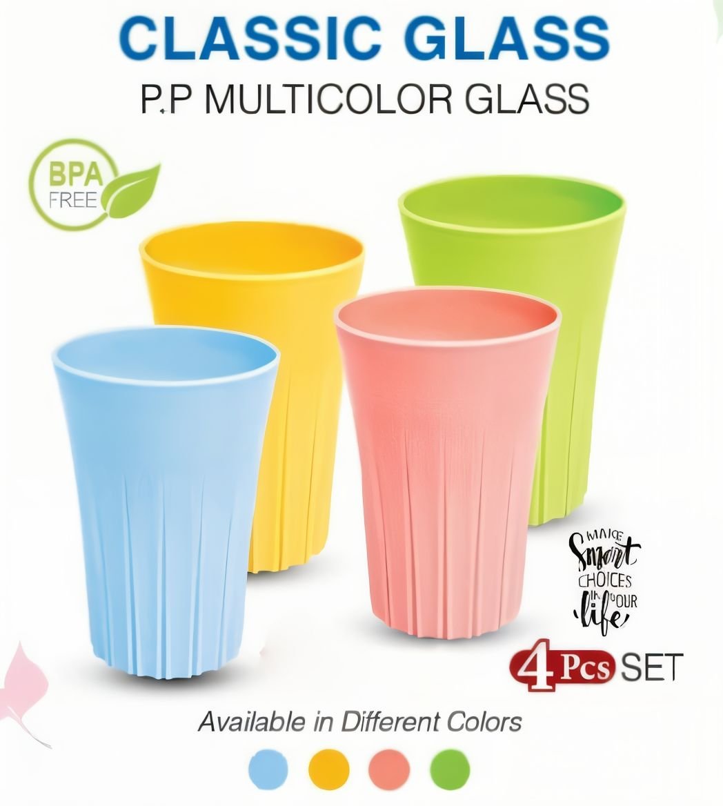 Set of 4 PCs Plastic Multi Colored Glass Pack