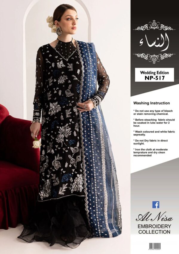 AL-NISA CHIFFON BLACK HEAVY EMBROIDERED UNSTITCHED 3 PIECE COLLECTION