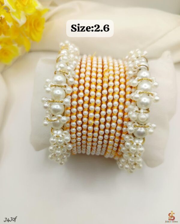 Fancy High Quality Bangles With Pearl Set - Image 3