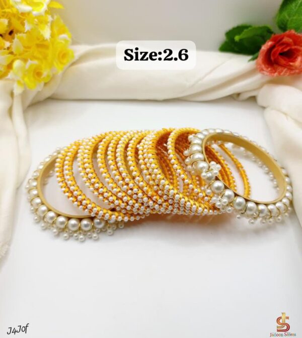 Fancy High Quality Bangles With Pearl Set - Image 2