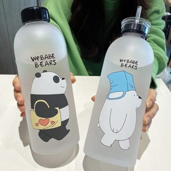We Bare Bears' Frosted Plastic Water Bottle with Straw - Image 2