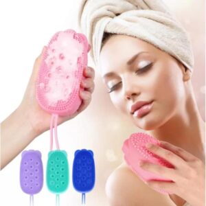 Silicone Body Scrubber Bath Sponge - 2 in 1 Exfoliating Body Brush Loofah Shower Sponge