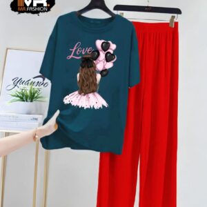 WOMEN NIGHT SUITS | RED TROUSER WITH PRINTED SHIRT'S