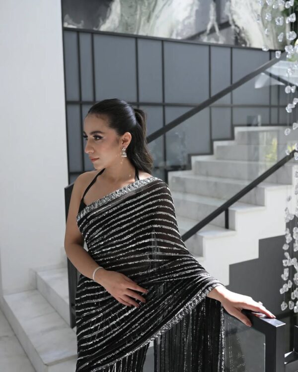 FARAH TALIB | SEQUENCE EMBROIDERED BLACK SAREE - Image 3