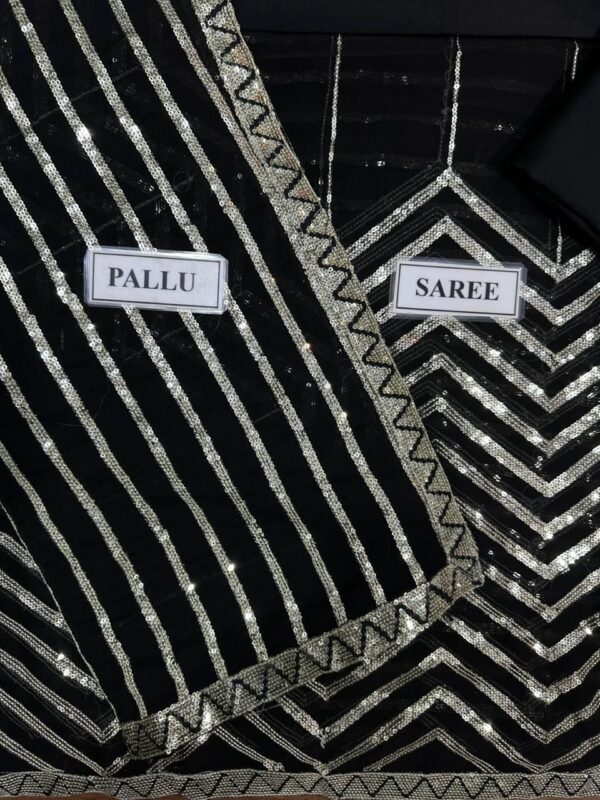 FARAH TALIB | SEQUENCE EMBROIDERED BLACK SAREE - Image 6