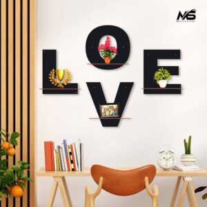 Love Text Alphabet | Black & Dark Walnut Planter Shelves Set Of 4