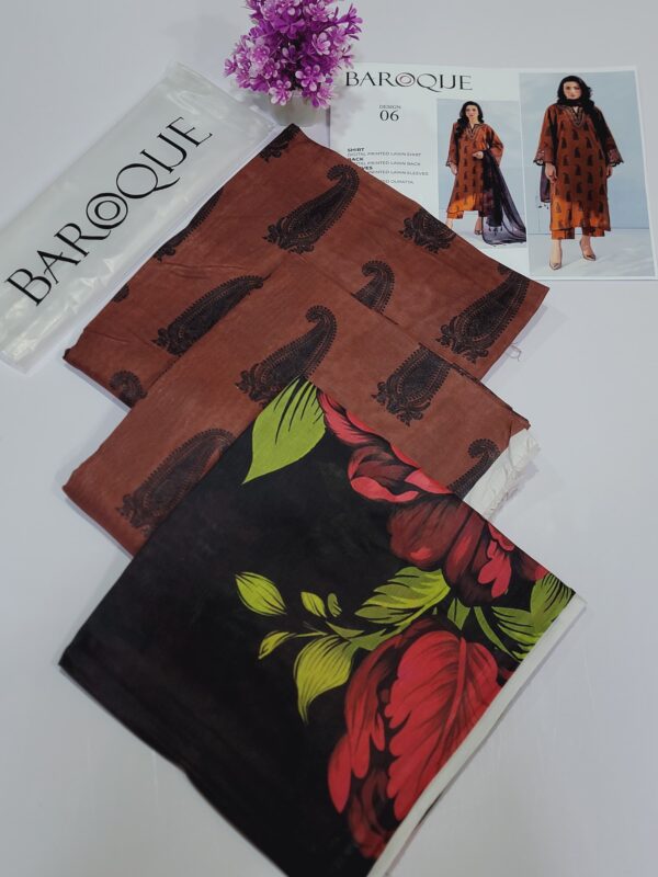 BAROQUE Luxury Digital Premium Printed All Over AirJet Lawn 03 Piece Summer Collection Vol- 2025 - Image 8