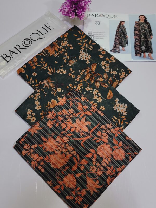BAROQUE Luxury Digital Premium Printed All Over AirJet Lawn 03 Piece Summer Collection Vol- 2025 - Image 5