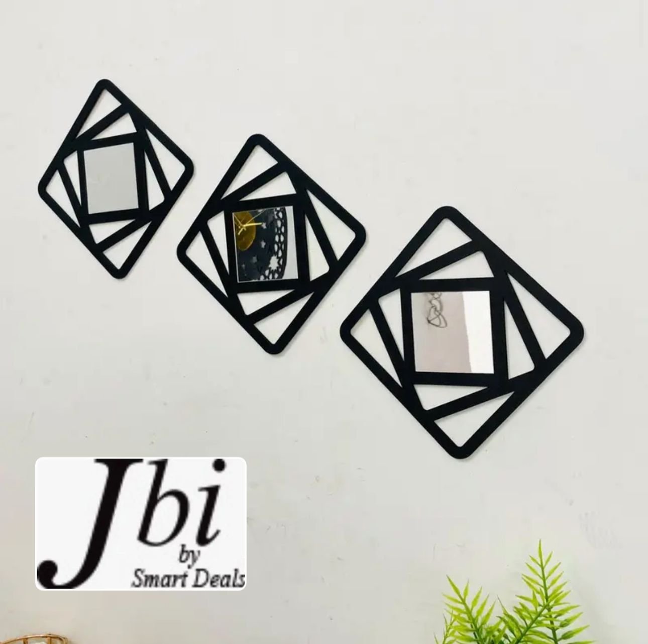 Square Diamond Shape Frame Black Wall Art Mirror Set Of 3 - Image 3