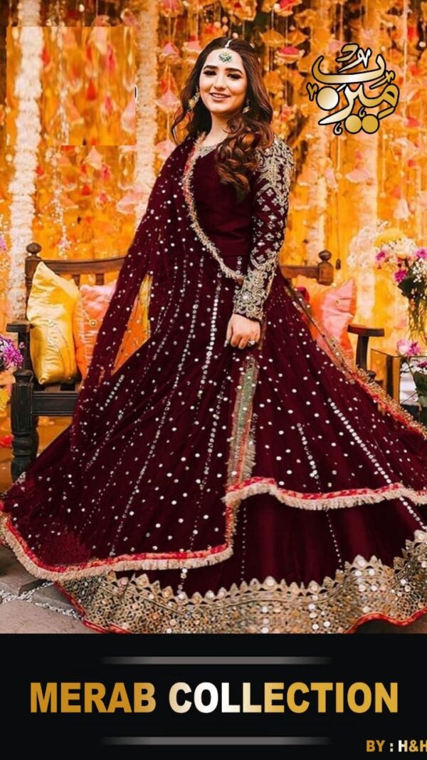 Heavy Embroidery Handwork Mirror Attached Maxi With Pearls Lace Dupatta 3Pcs - Image 6
