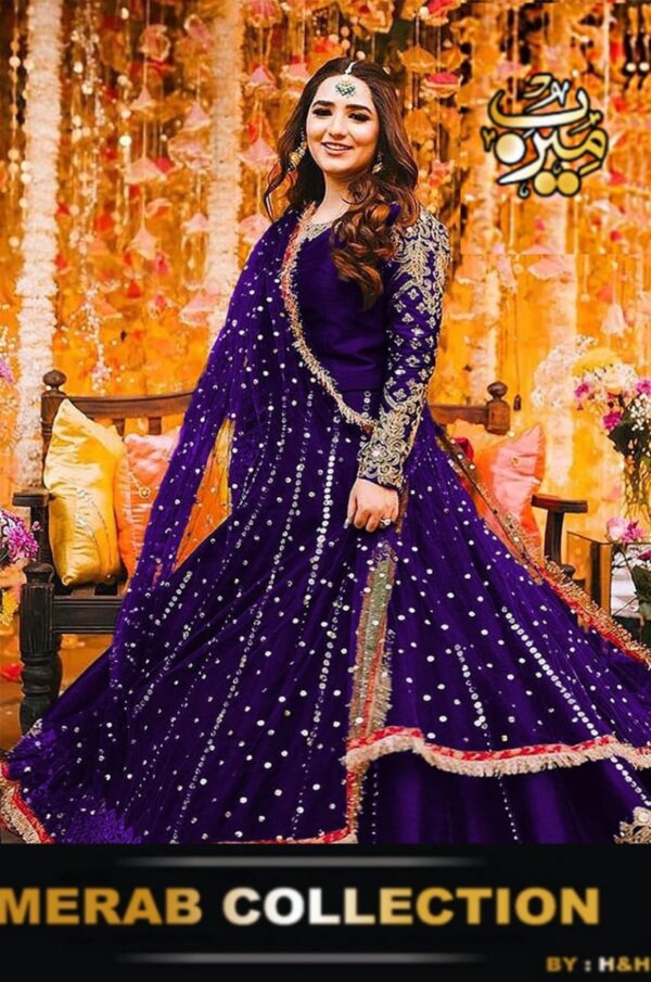 Heavy Embroidery Handwork Mirror Attached Maxi With Pearls Lace Dupatta 3Pcs - Image 2