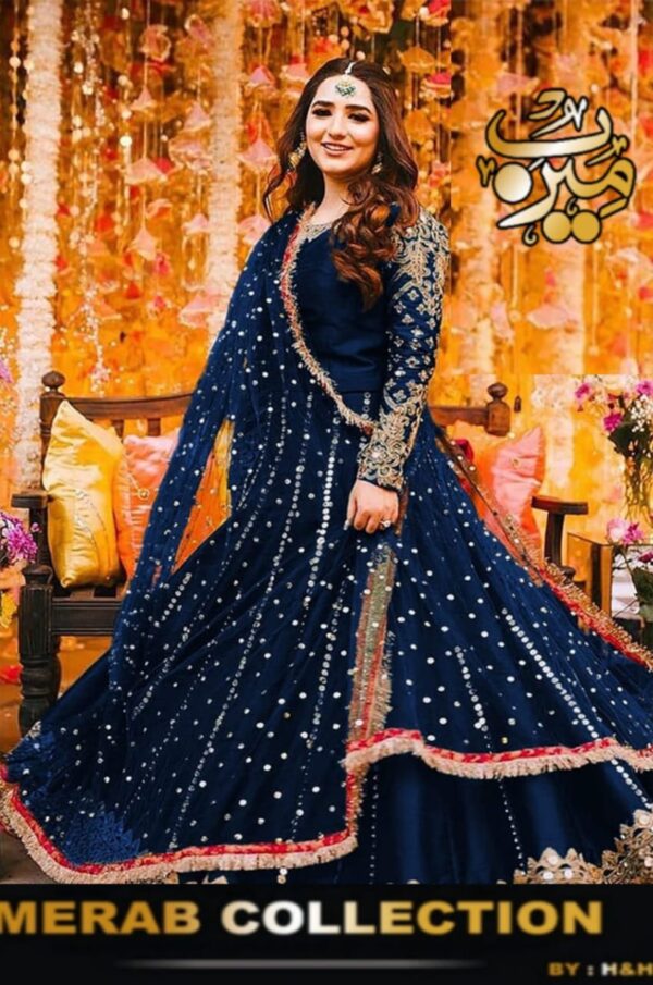 Heavy Embroidery Handwork Mirror Attached Maxi With Pearls Lace Dupatta 3Pcs