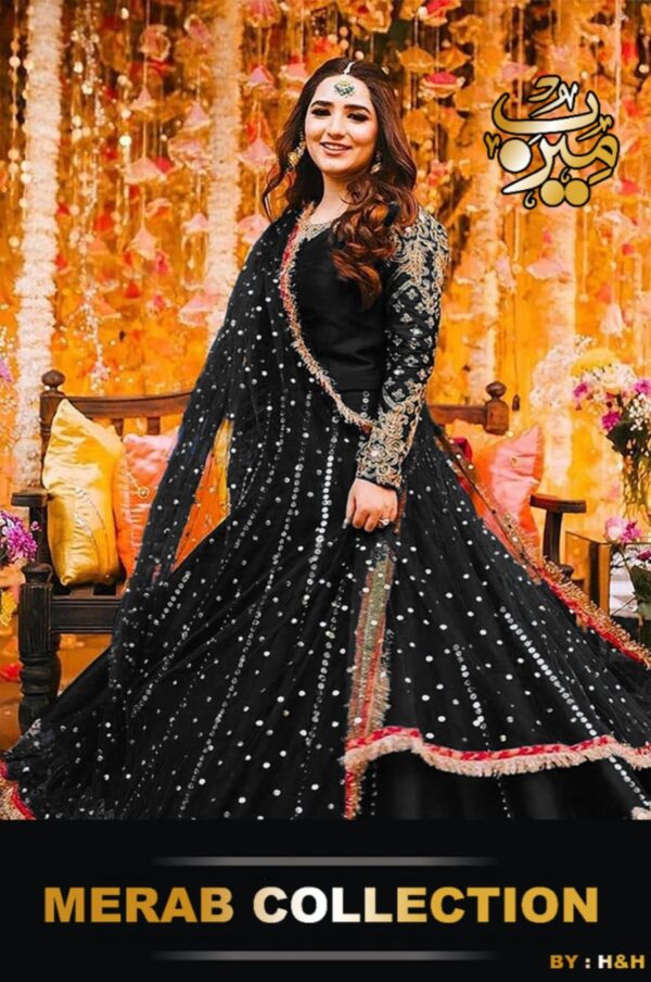Heavy Embroidery Handwork Mirror Attached Maxi With Pearls Lace Dupatta 3Pcs - Image 4