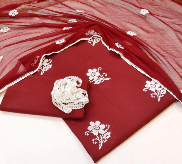 GPO LACE WORK AND CROSS STITCHED SEQUENCE WORK EMBROIDERED 3 PIECE SUIT - Image 5